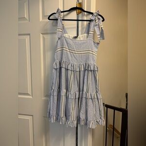 Dixie Women’s Blue Striped  Ruffle Tank Dress Size M  Made In Italy